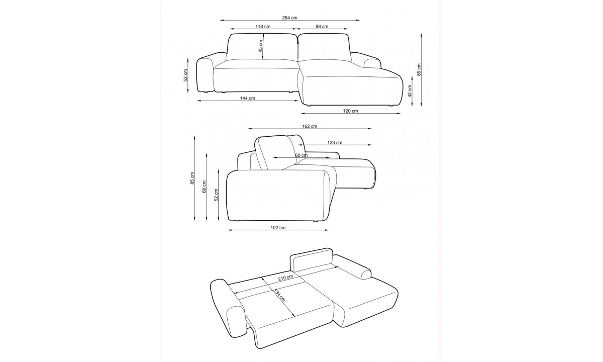 Cord L-shape Modern Corner Sofa Bed