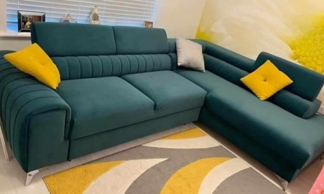 L-Shaped Upholstered Corner Sofa Bed with Storage LORD 