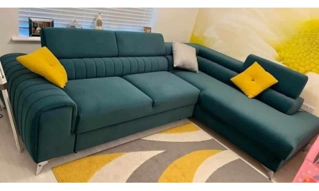 L-Shaped Upholstered Corner Sofa Bed with Storage LORD 