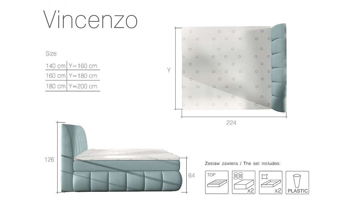 Modern Box Spring Bed VINCENZO Various Sizes