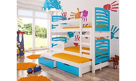 Modern Children Triple Trundle Bunk Bed with Storage SORIA