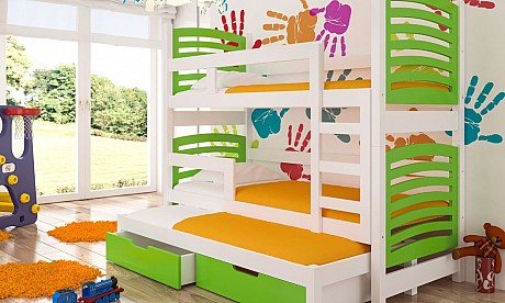Modern Children Triple Trundle Bunk Bed with Storage SORIA