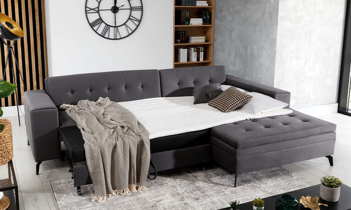 L-Shaped Upholstered Corner Sofa Bed Solange