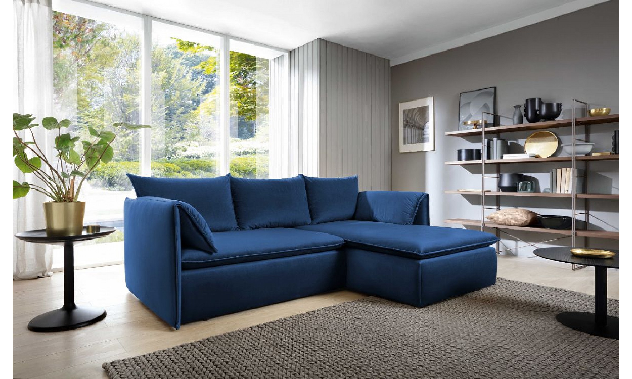 Gold L-Shaped Upholstered Corner Sofa Bed
