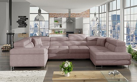 Modern U-Shaped Upholstered Corner Sofa Bed with Storage Adjustable Headrest LETTO
