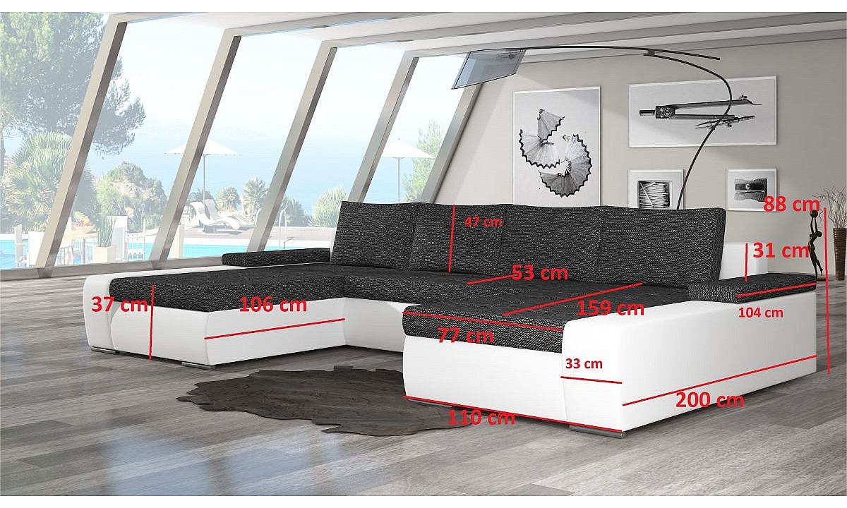 U-Shaped Upholstered Sofa Bed with Storage MARINO