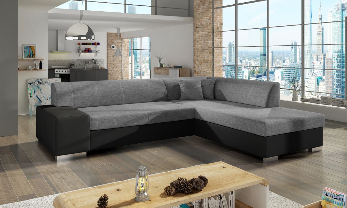 L-Shaped Upholstered Corner Sofa Bed with Storage PORTO
