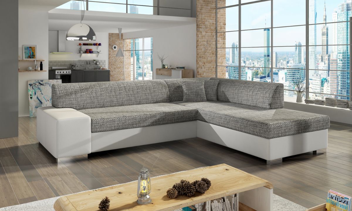 L-Shaped Upholstered Corner Sofa Bed with Storage PORTO