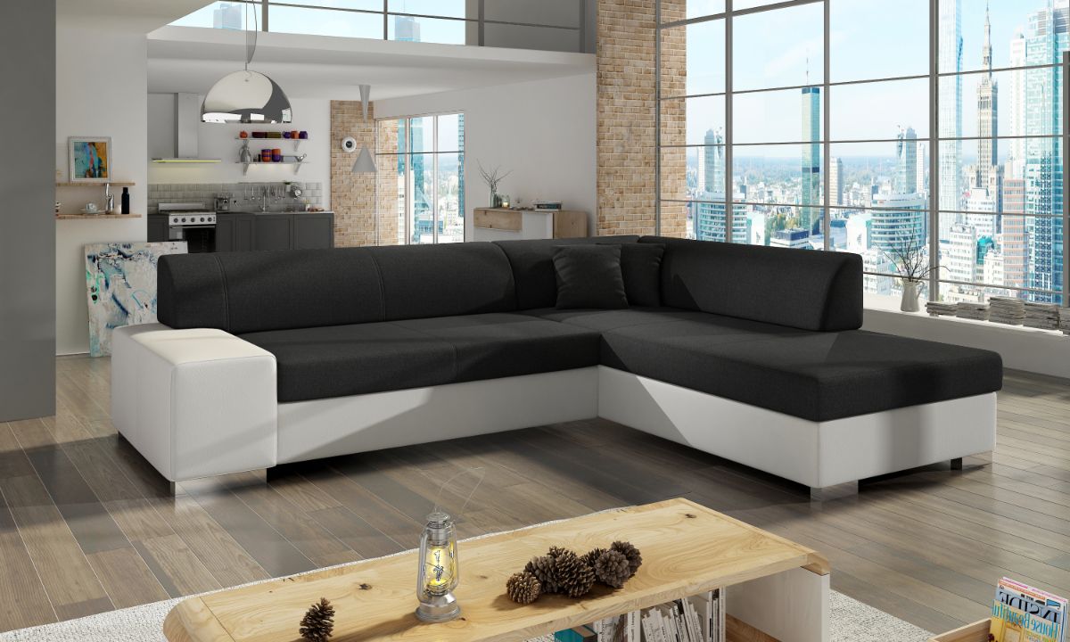 L-Shaped Upholstered Corner Sofa Bed with Storage PORTO