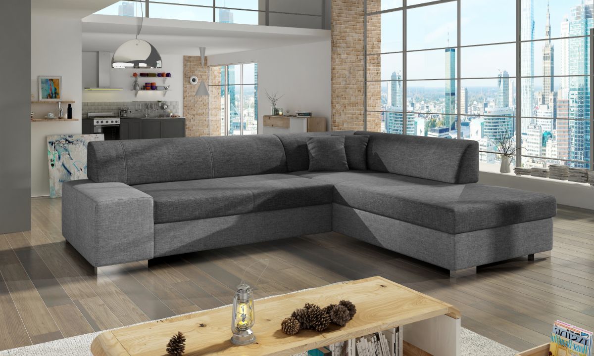 L-Shaped Upholstered Corner Sofa Bed with Storage PORTO