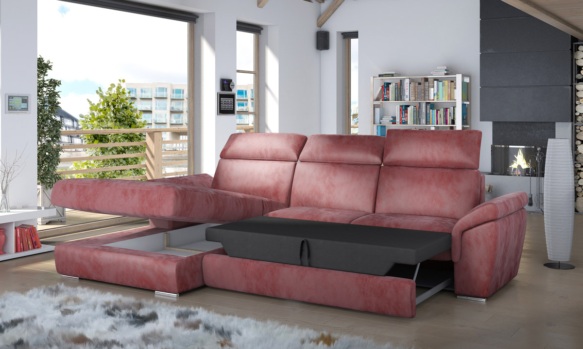 L-Shaped Upholstered Corner Sofa Sleeping Function TREVISCO