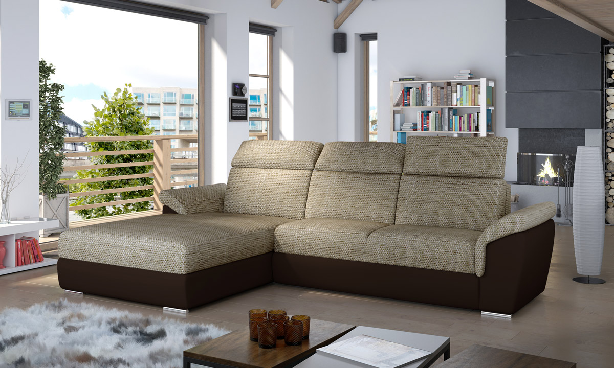 L-Shaped Upholstered Corner Sofa Sleeping Function TREVISCO