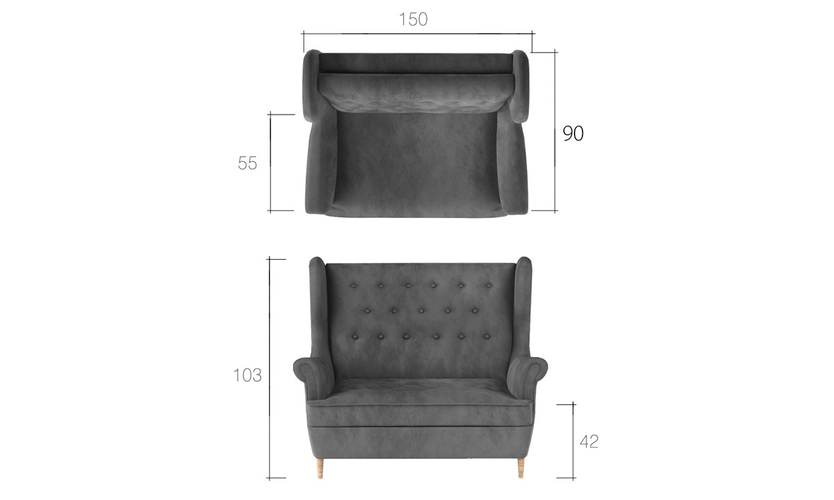 Sofa 2-Seater Wingback Chair Tufted Back AROS