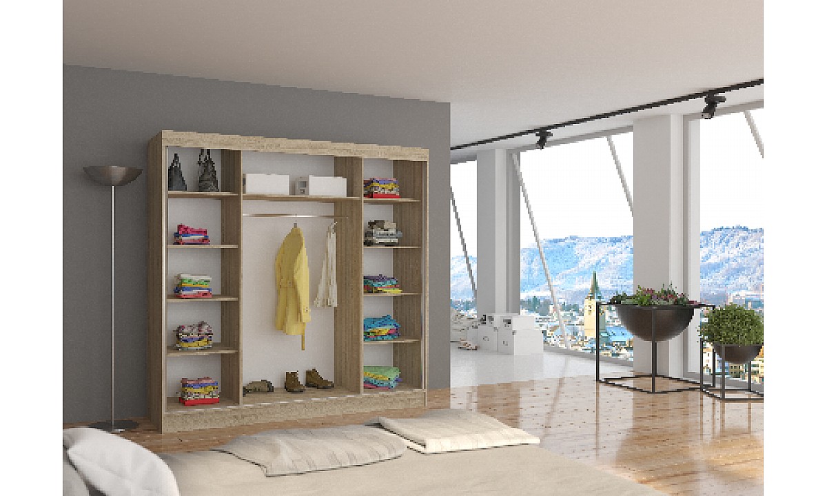 2-Door Sliding Mirrored Wardrobe 200 x 200 x 62 cm LAGUNA