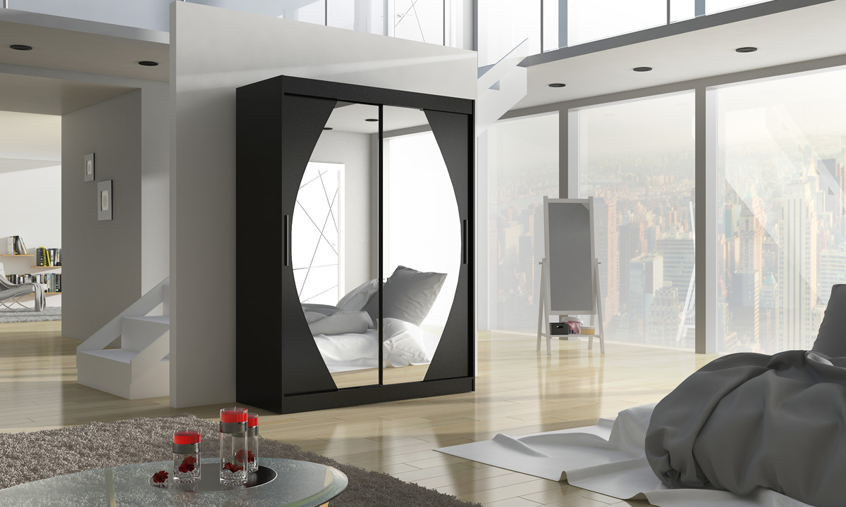 2-Door Mirrored Sliding Wardrobe BIANCO