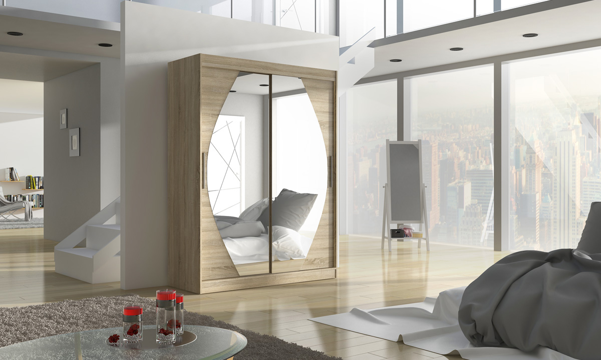2-Door Mirrored Sliding Wardrobe BIANCO