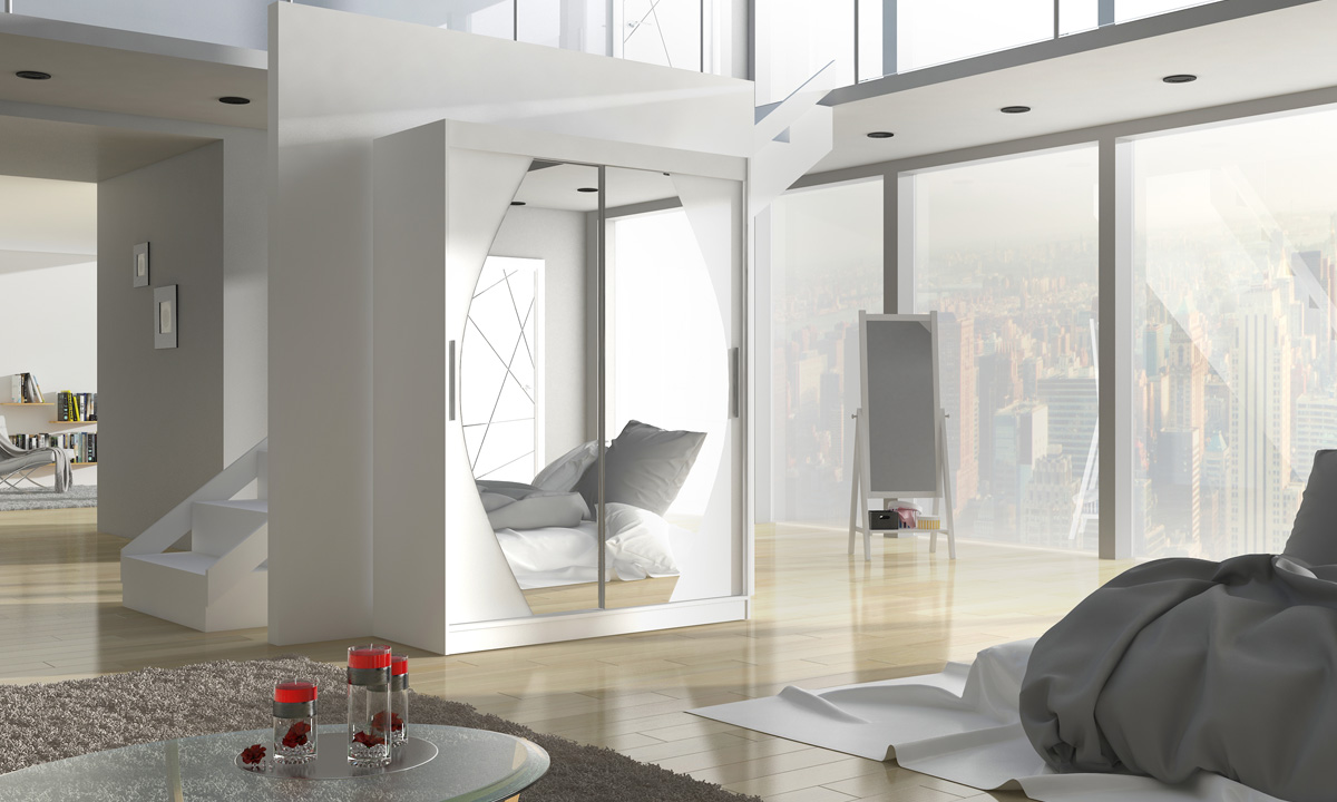 2-Door Mirrored Sliding Wardrobe BIANCO