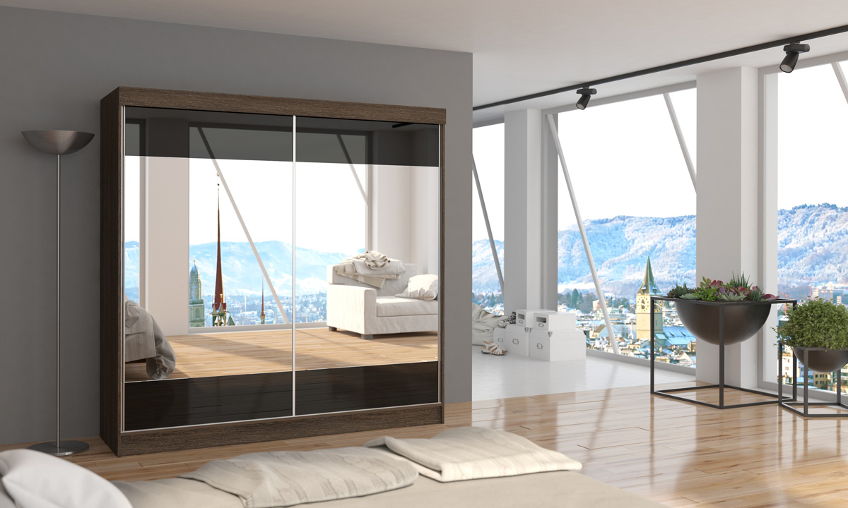 2-Door Sliding Mirrored Wardrobe 200 x 200 x 62 cm LAGUNA