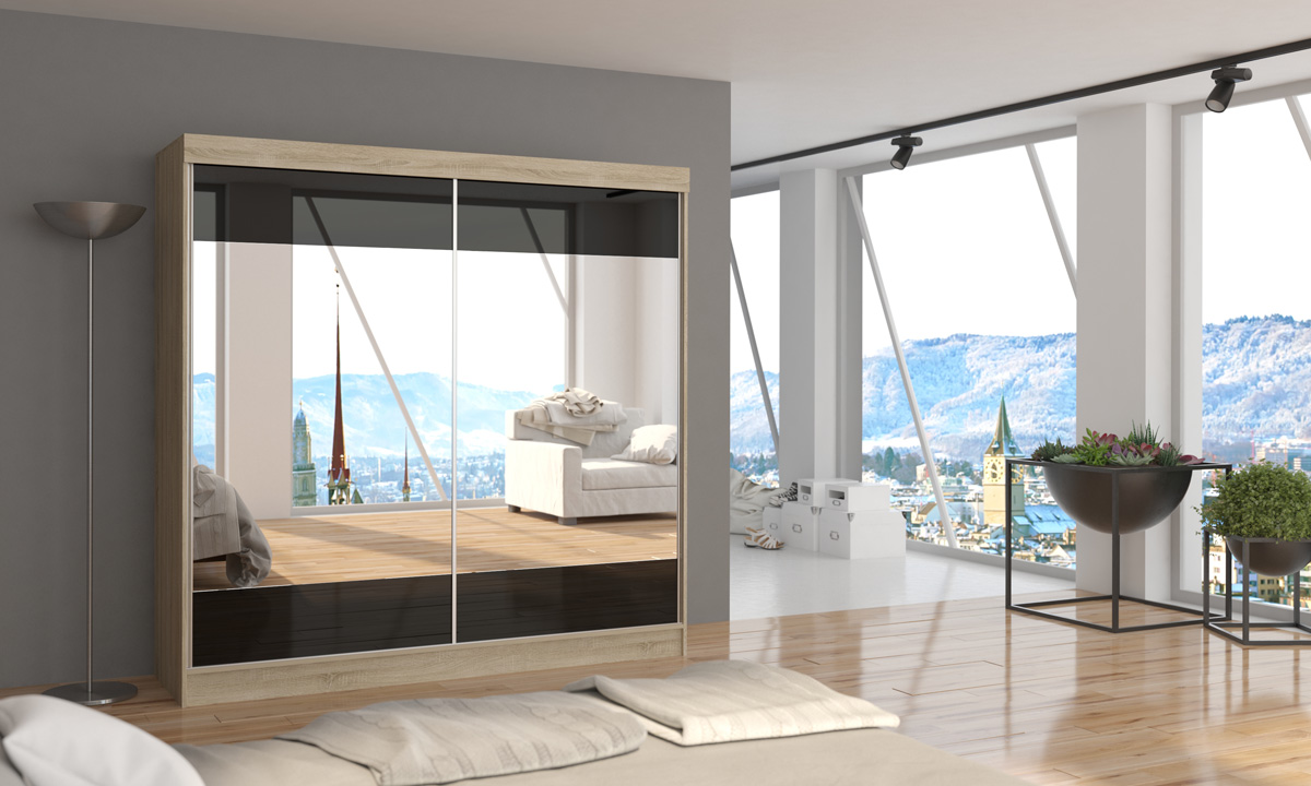 2-Door Sliding Mirrored Wardrobe 200 x 200 x 62 cm LAGUNA